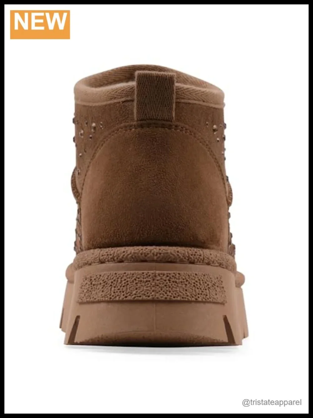 Rhinestone Platform Ankle Bootie Faux Suede Faux Fur Lined Pull-On Boots